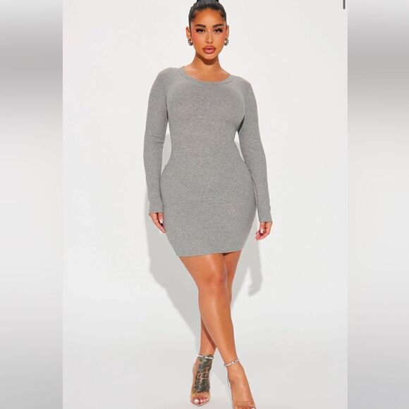 Dresses & Skirts - Rhiannon Ribbed Mini Dress - Grey Size Medium